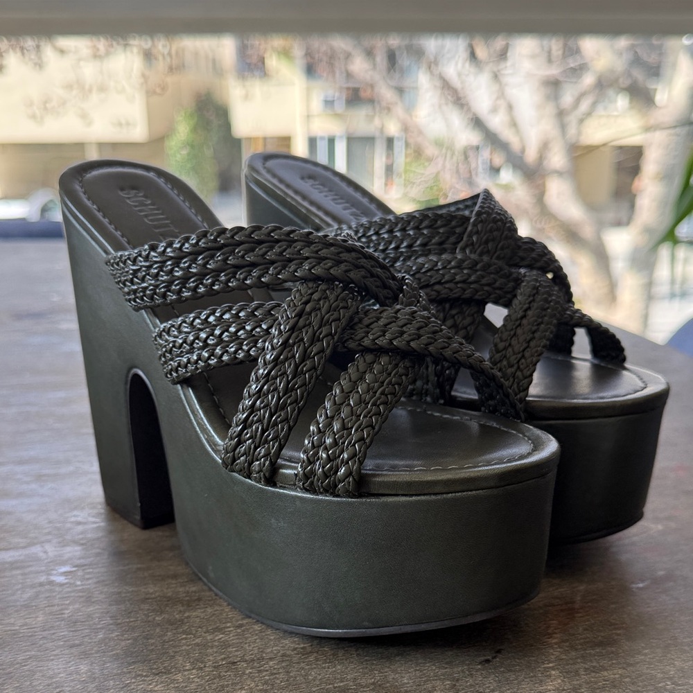 SCHUTZ Black Braided Platform Sandals